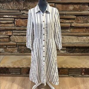 Sheike Linen Cotton Striped Button-Down Midi Shirt Dress